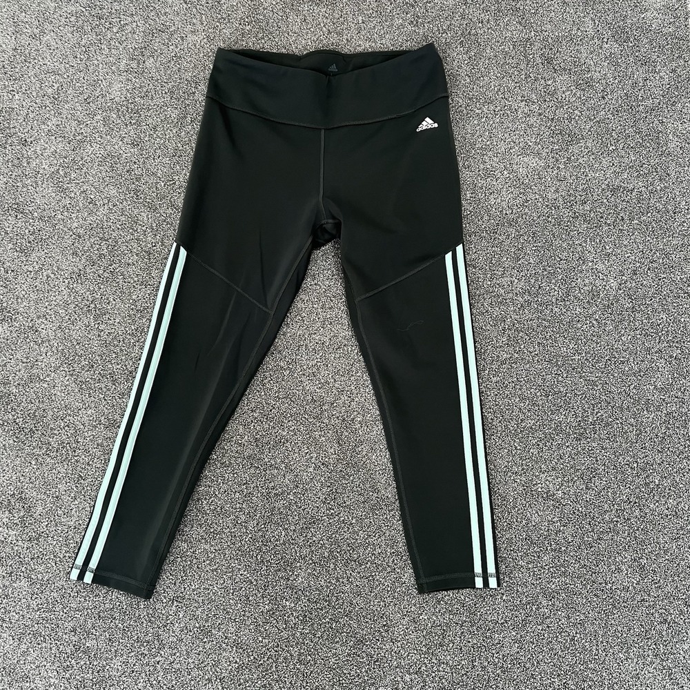Adidas Climalite Leggings Womens Large Black Striped Athletic Ankle Pants